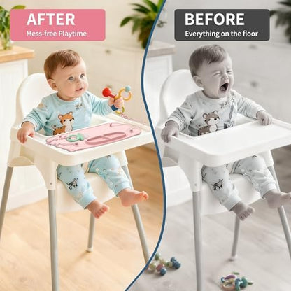 Two pack baby weaning table mats catching food spills in a high chair
