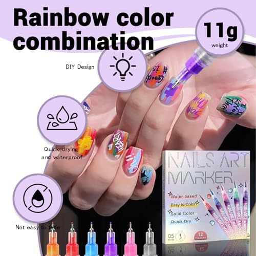 12 vibrant color nail art markers for DIY manicure