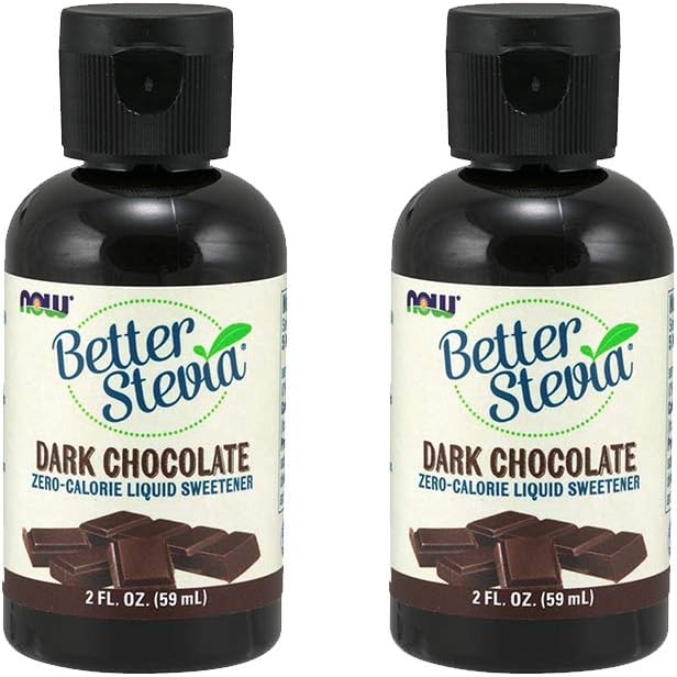 Front view of Now Foods Dark Chocolate BetterStevia liquid bottle.