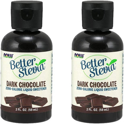 Front view of Now Foods Dark Chocolate BetterStevia liquid bottle.