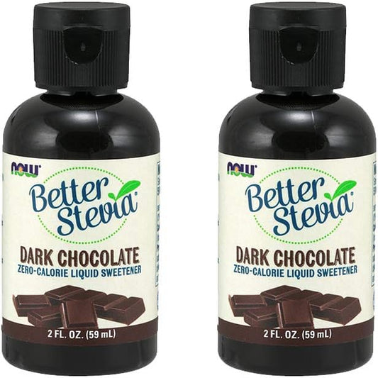 Front view of Now Foods Dark Chocolate BetterStevia liquid bottle.