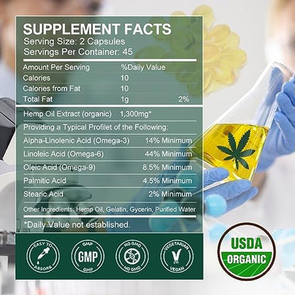 Gongota Hemp Oil 180 softgels bottle back label