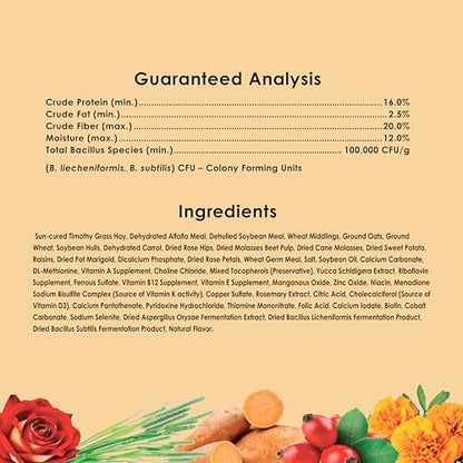 Close up view of healthy pelleted chinchilla food with marigold flowers.