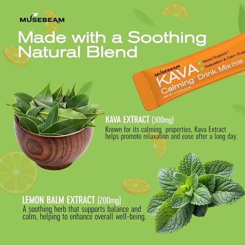 MuseBeam Kava powder being poured into water for an instant relaxing beverage.