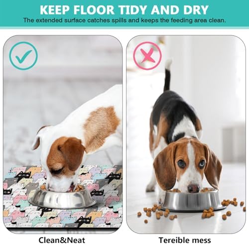 Ddpodnqak Pet Feeding Mat in use under pet bowls on floor