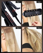 Close-up view of the high-quality titanium ceramic zigzag plates on the OKWRAP styling tool.