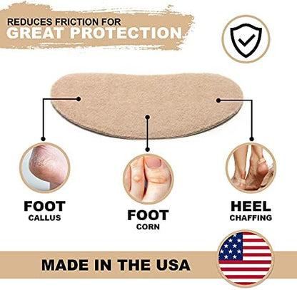 Tan colored adhesive flannel foot pads for callus and corn protection.