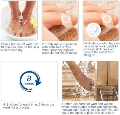 Adhesive corn plaster with protective hole cushion for toe comfort.