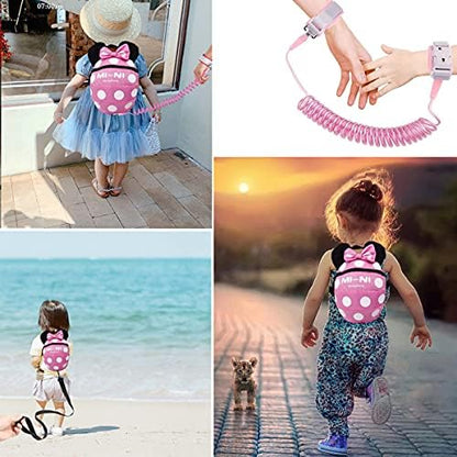 Pink toddler safety backpack with stainless steel leash attachment