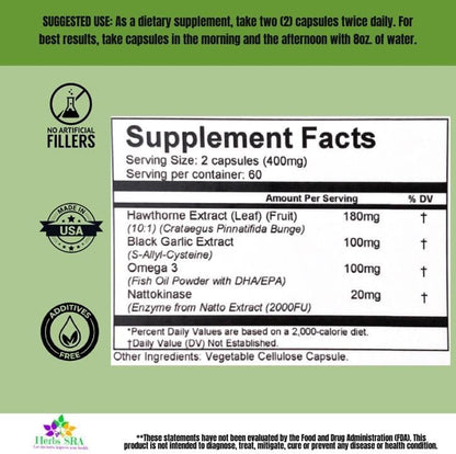 Close up of Herbs SRA CARDIOCLEAN 120 vegetable capsules packaging for heart circulation support