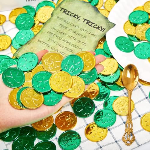 Lucky three leaf clover plastic coins for leprechaun trap games
