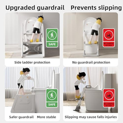 Adjustable toddler step ladder toilet adapter with non slip feet and easy grip handles
