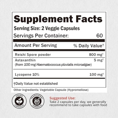 NATUREBULK natural microalgae astaxanthin and tomato extract veggie capsules supplement panel