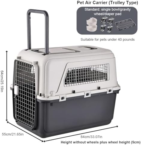 Large pet travel kennel being used outdoors for a large dog and cat