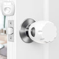Generic child proof door knob covers front view of white dual lock safety guard installed on room handle