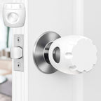 Generic child proof door knob covers front view of white dual lock safety guard installed on room handle