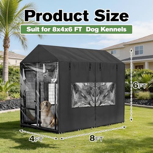 Outdoor pet enclosure cover with clear PVC windows close up