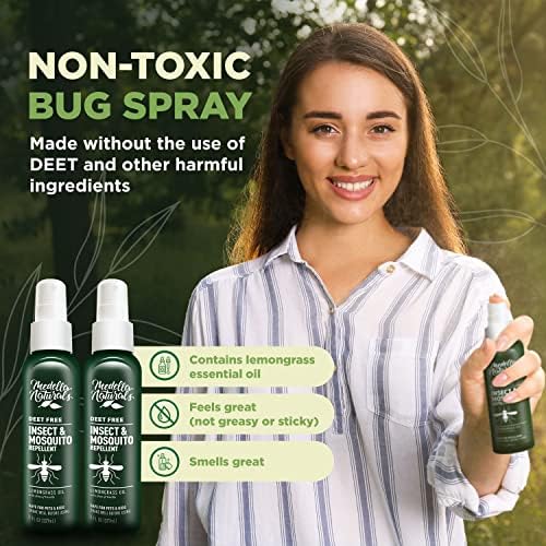 Two pack bottle setup of medella naturals natural mosquito spray highlighting the safe for kids and pets label