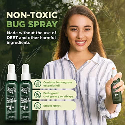 Two pack bottle setup of medella naturals natural mosquito spray highlighting the safe for kids and pets label