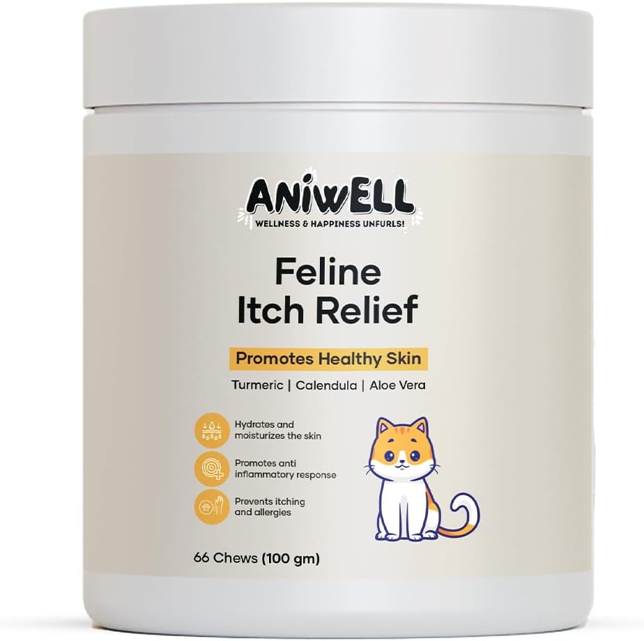 Aniwell Feline Itch Relief front view packaging of cat allergy soft chews for skin health