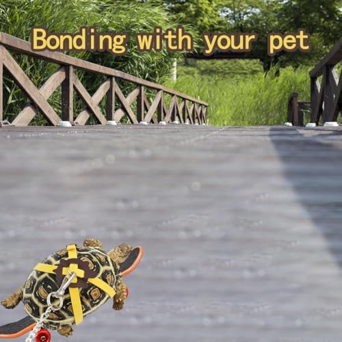 Close up view of the durable adjustable straps on the yellow small tortoise leash