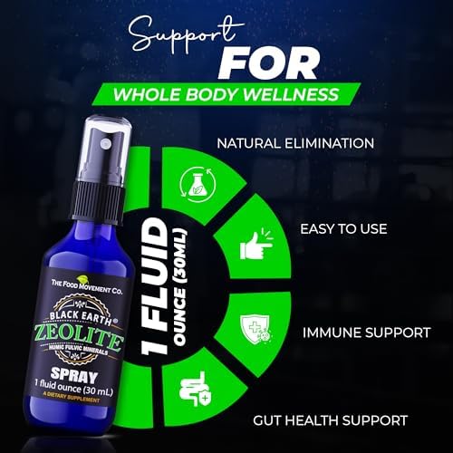 Side label of The Food Movement Co. Zeolite Clinoptilolite spray illustrating key ingredients.