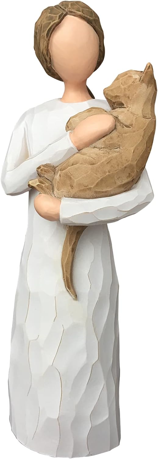 FRUMOASA imported pet sympathy keepsake hand sculpted angel embracing a small cat