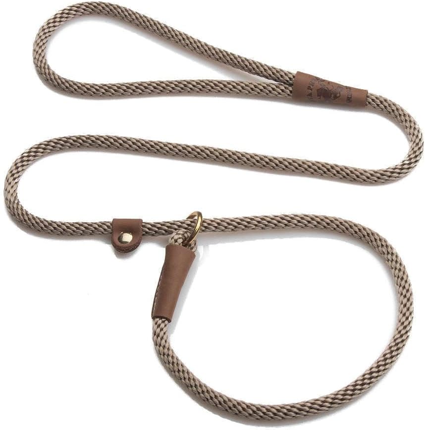 Mendota Pet slip leash front view showing tan braided rope design