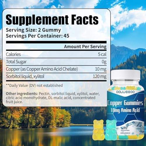 Greabby Oouueeoo copper amino acid glycinate 90 gummies nutrition facts label view