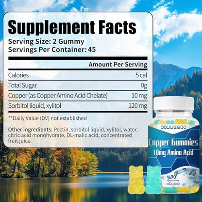 Greabby Oouueeoo copper amino acid glycinate 90 gummies nutrition facts label view