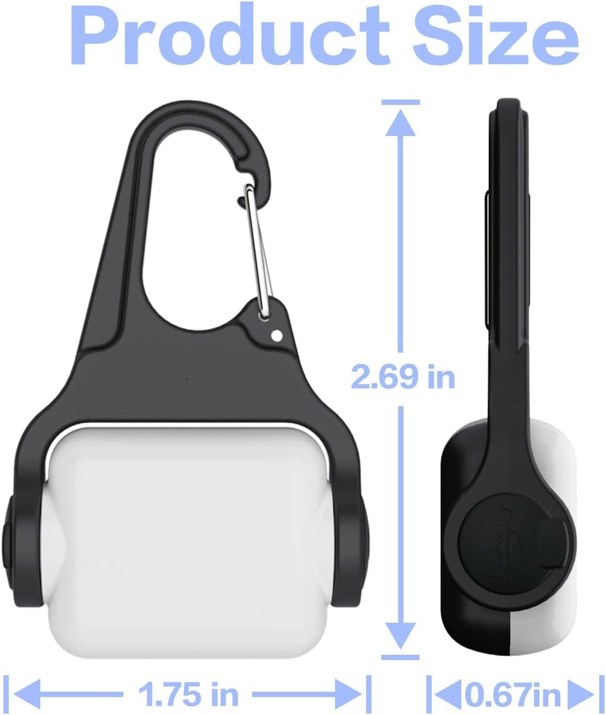 Side perspective of the shatter-proof plastic pet safety light with stainless steel clip.