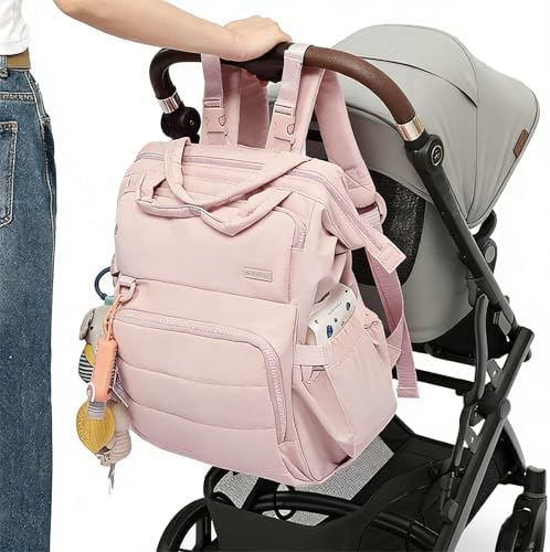 Belalife pink travel backpack side pockets and detail view
