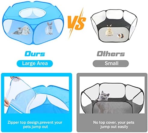 Small Animal Playpens with Top Cover, Foldable Breathable Small Pets Cage Tent Outdoor Indoor Portable Play Pen for Guinea Pig Hedgehog Hamster Cat Rabbit Bunny Puppy Ferret Rat Chicks (Blue) - Image 6