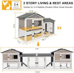 PetsCosset 114" L Rabbit Hutch Indoor and Outdoor 2-Story Rabbit Cage with Pull Out Tray,Fir Wood Guinea Pig Cages with Wooden Ramp,Waterproof Bunny Cage Indoor Bunny Hutch with 2 Asphalt Roofs,Grey - Image 3