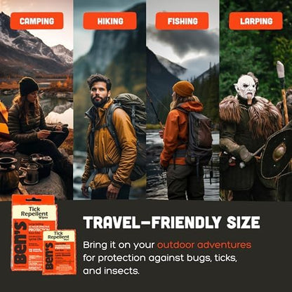 Ben's travel friendly tick repellent wipes for adults and children displayed against a clean background.