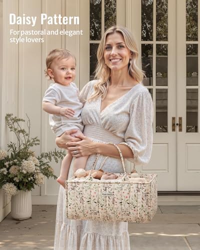 Top down view of Blissful Diary ivory daisy nursery storage organizer