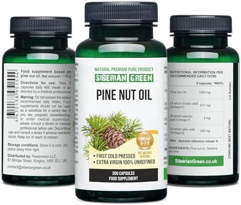 Siberian Green cold pressed pine nut oil capsules packaging