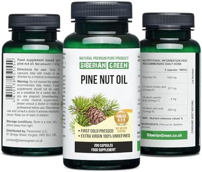 Wild harvested Siberian Altai pine nut oil softgels for anti aging and immune support.