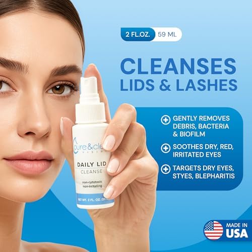 Hypochlorous Acid eyelid cleanser spray for dry eye and blepharitis relief.