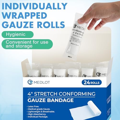 Latex free polyester gauze roll detailing high absorbency weave pattern.