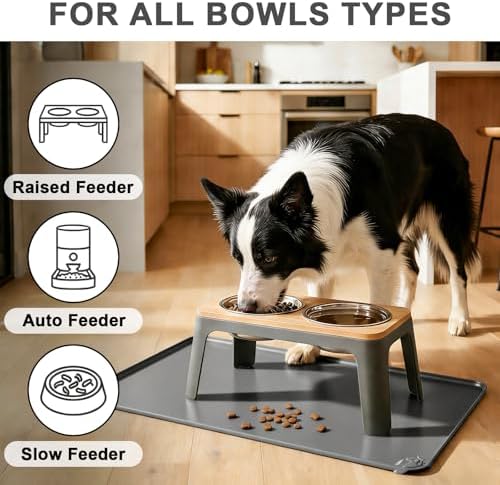 Premium gray pet feeding mat raised edge detail