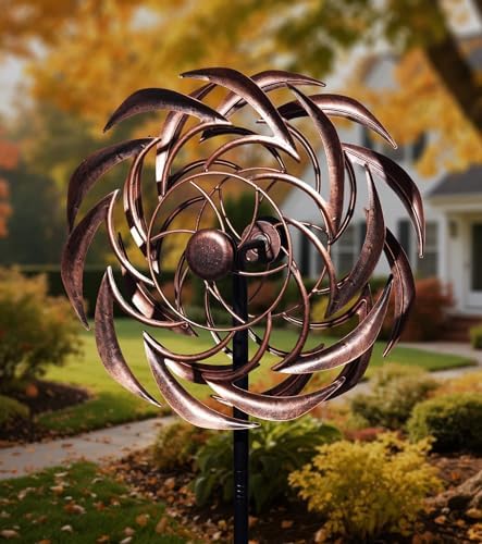 Vufoz garden wind spinner installed in flower bed