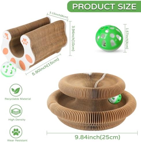 Interactive cat accordion toy track showing the rolling bell ball inside the central channel