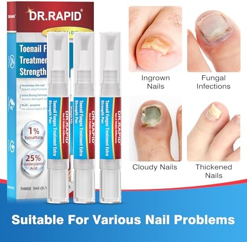 The complete three pack box of Dr. Rapid extra strength onychomycosis repair pens on a clean background.