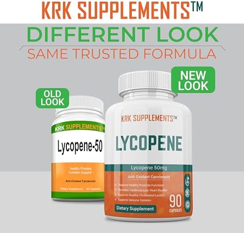 KRK Supplements Lycopene 50mg antioxidant dietary supplement bottle showing ingredient facts label