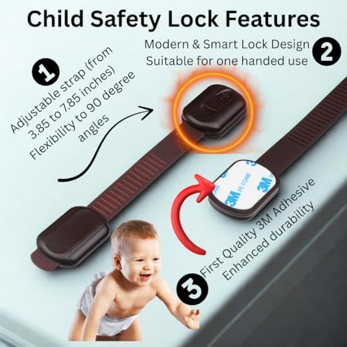No drill childproof locks applied to a double door refrigerator unit close up