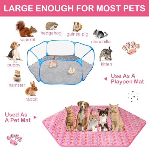 Preboun 4 Pcs 47 in Guinea Pig Playpen Pad Waterproof Hexagon Mat Reusable Dog Playpen Liner for Small Animal Rabbit Cage Tent Pee Pad Washable Yard Fence(Vivid Star) - Image 5