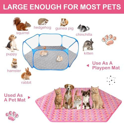 Preboun 4 Pcs 47 in Guinea Pig Playpen Pad Waterproof Hexagon Mat Reusable Dog Playpen Liner for Small Animal Rabbit Cage Tent Pee Pad Washable Yard Fence(Vivid Star) - Image 5