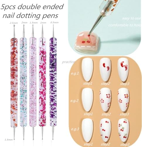 Five double-ended nail dotting pens with crystal glitter handles