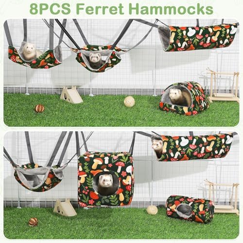Hedgeink hanging rat tunnel and cozy bunk bed accessories attached inside a pet wire cage.